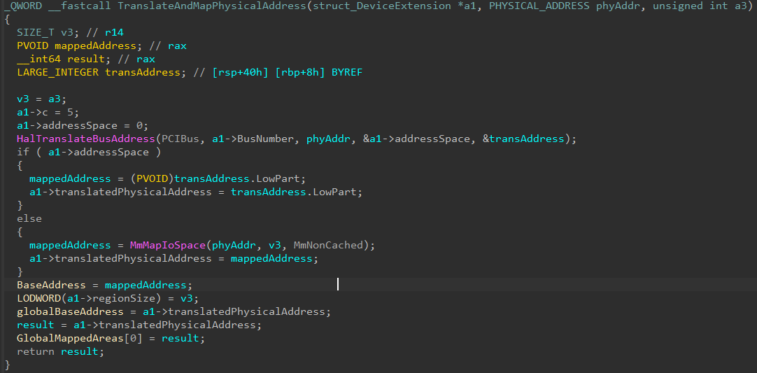 Vulnerable routine for arbitrary address mapping